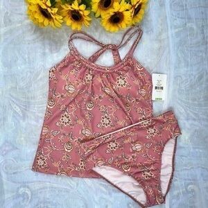 Next Dusty Pink Floral Two Piece Tankini with Removable Pads, NWT, Medium